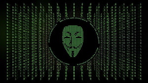 Anonymous Hacker Mask Logo With Green Binary Code Rain On Black Background HD wallpaper