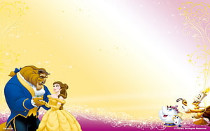 Beauty and the Beast Walt Disney Animation Characters in a Pastel Fantasy Setting HD wallpaper