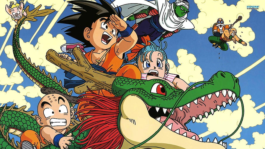 Dragon Ball Z Characters Riding Shenron Through the Clouds HD wallpaper