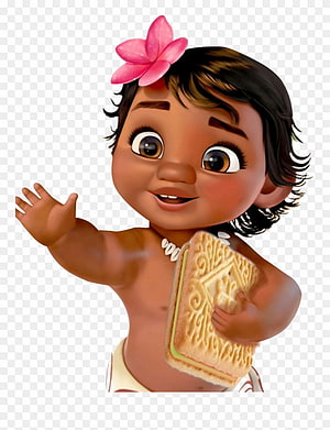 Cute Baby Moana 3D Render Wearing Pink Flower and Holding Carved Tablet HD phone wallpaper