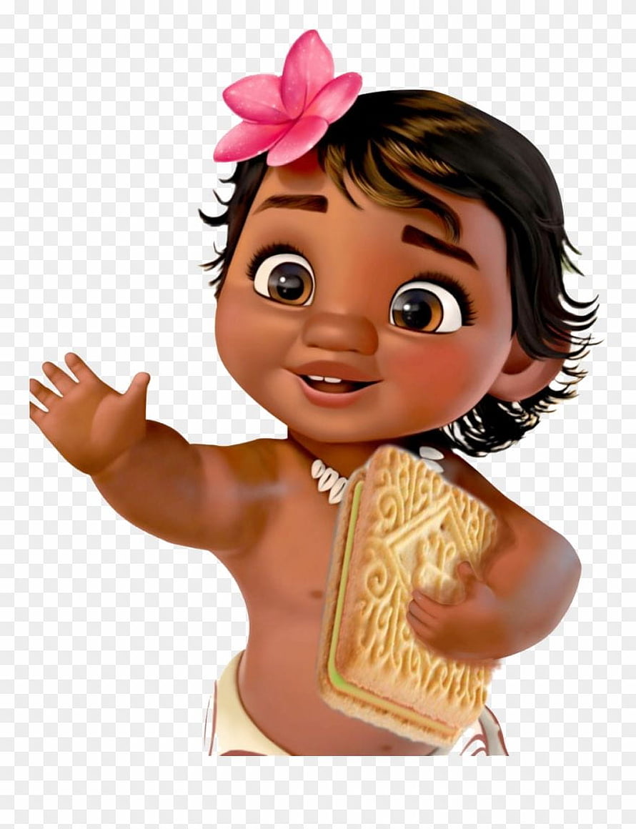 Cute Baby Moana 3D Render Wearing Pink Flower and Holding Carved Tablet HD phone wallpaper