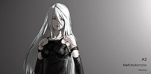 A2 from NieR Automata in a moody black and white digital illustration HD wallpaper
