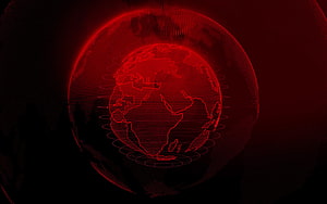 Red Digital Globe with Global Network Connections and Technology Grid HD wallpaper