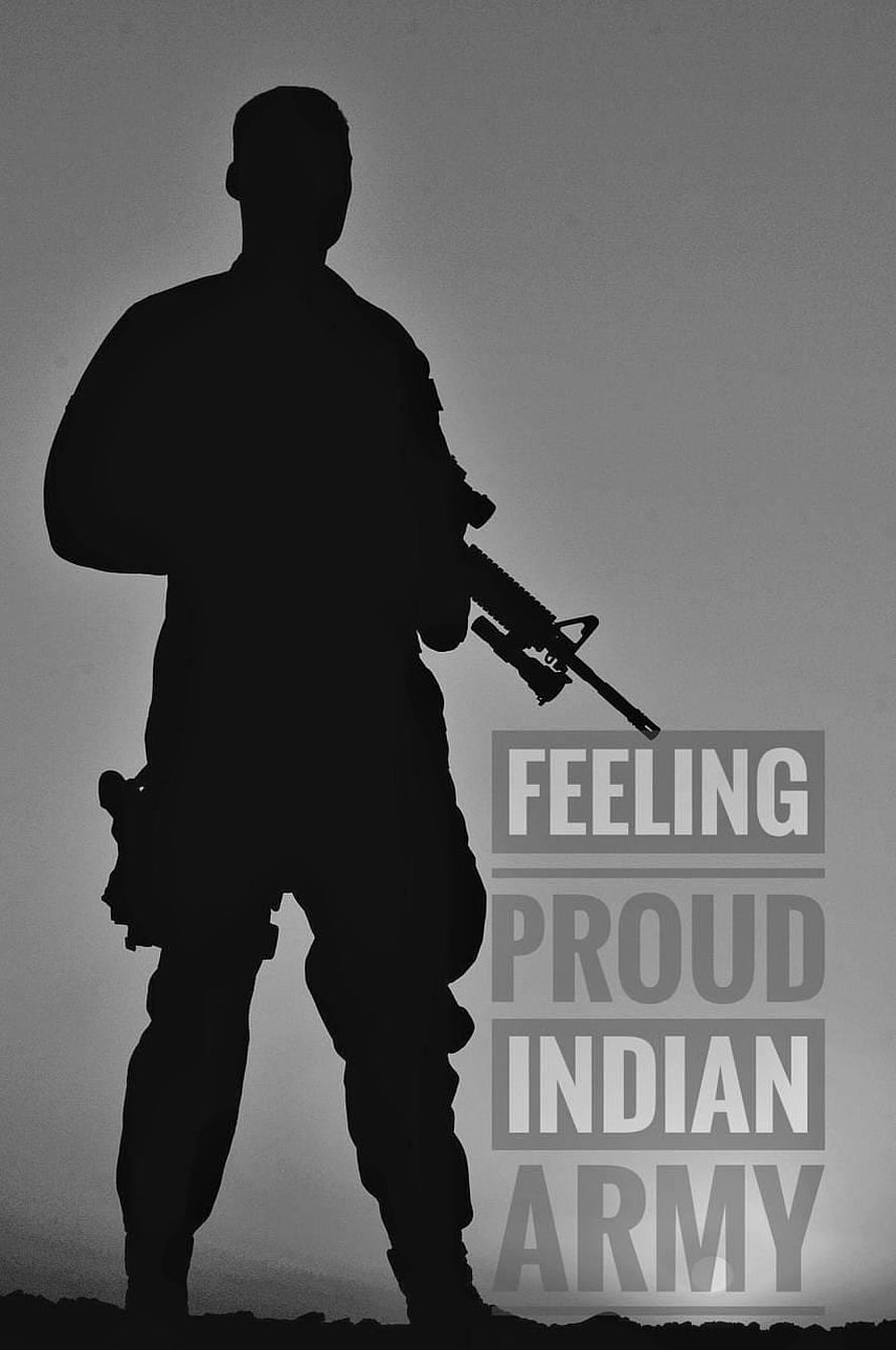 Silhouette of an Indian Army Soldier Holding a Rifle Against a Grey Sky HD phone wallpaper