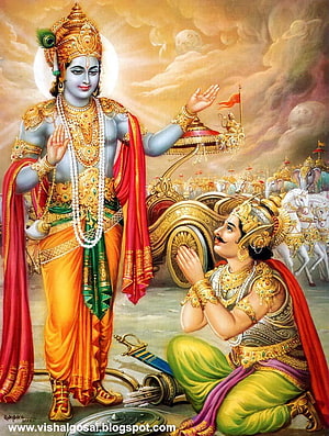 Lord Krishna and Arjuna on the Chariot in the Mahabharata Epic HD phone wallpaper