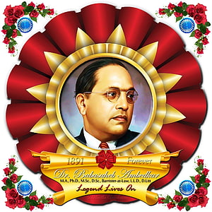 Dr. Babasaheb Ambedkar Portrait with Ashoka Chakra and Red Roses HD phone wallpaper