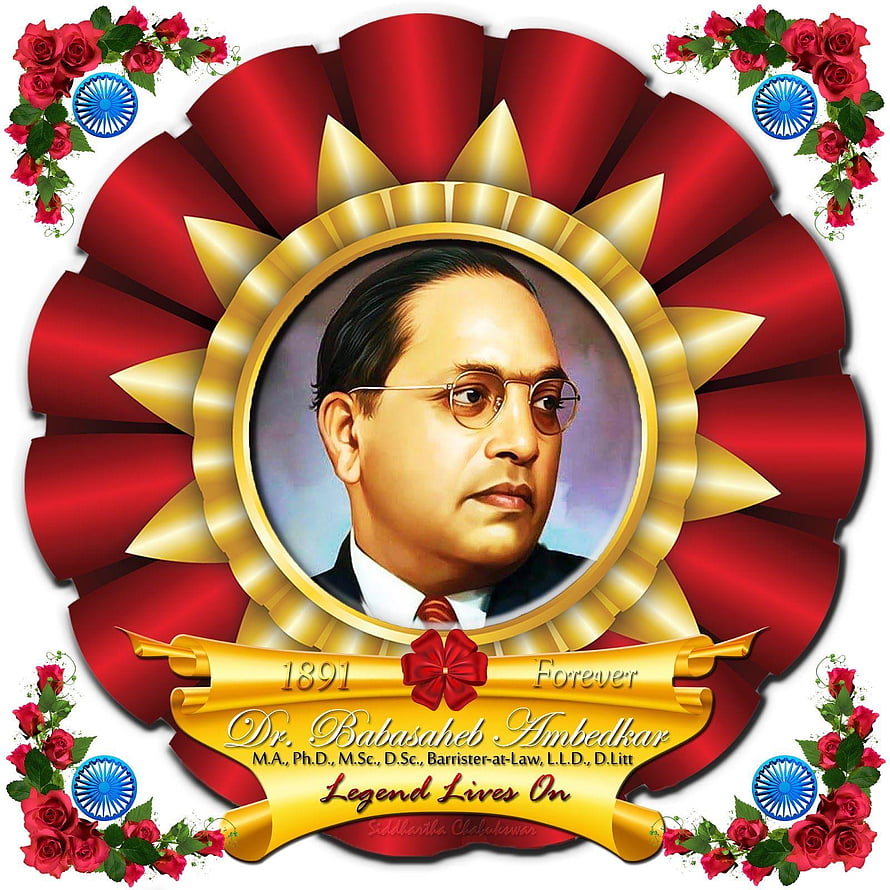 Dr. Babasaheb Ambedkar Portrait with Ashoka Chakra and Red Roses HD phone wallpaper