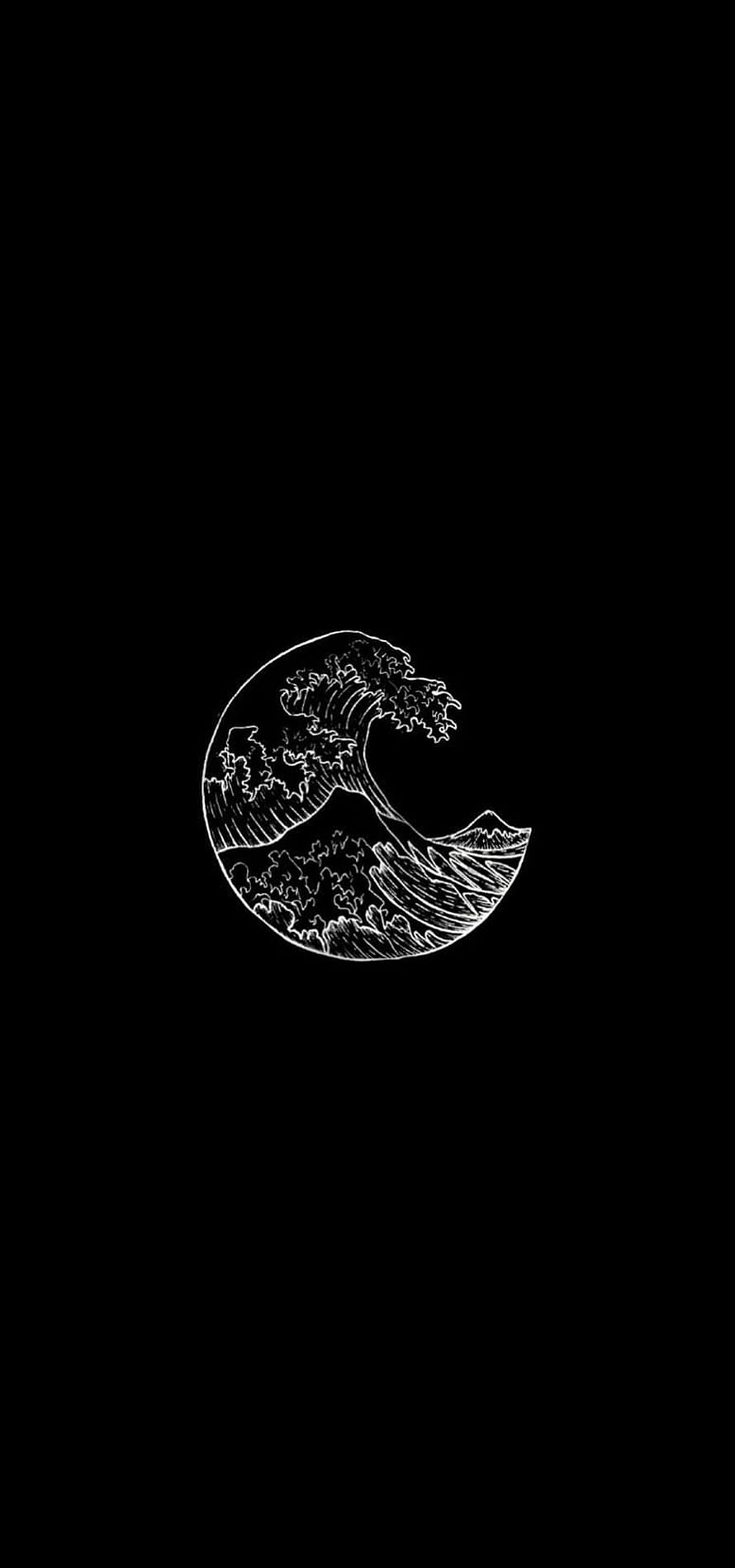 Minimalist White Line Art of a Crashing Ocean Wave on a Black Background HD phone wallpaper
