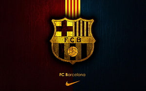 FC Barcelona Crest on Textured Maroon and Navy Background with Nike Logo HD wallpaper