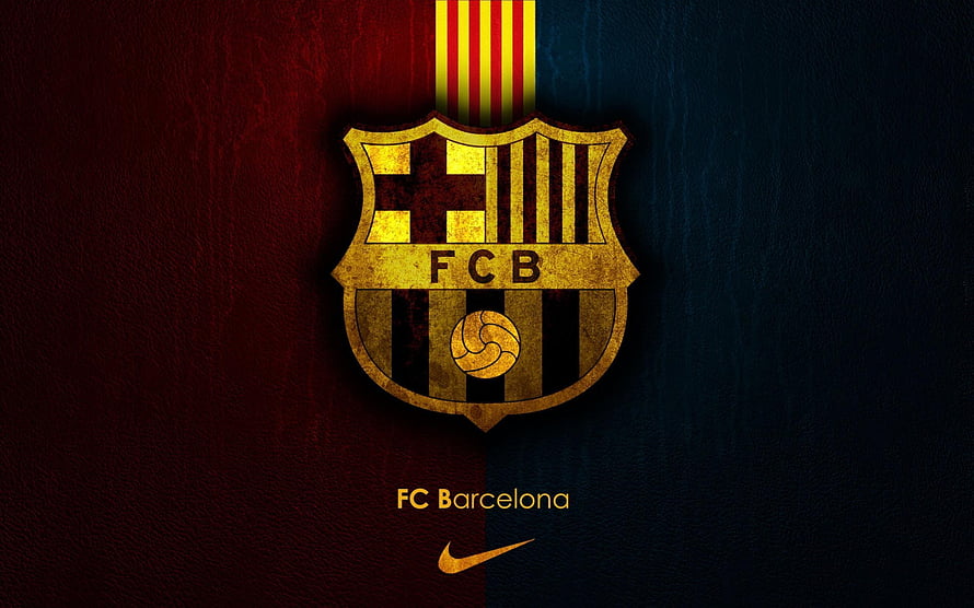 FC Barcelona Crest on Textured Maroon and Navy Background with Nike Logo HD wallpaper
