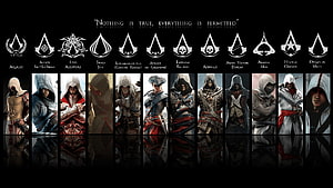 Assassin's Creed Protagonist Lineup Featuring Ezio, Altair, and Edward Kenway HD wallpaper