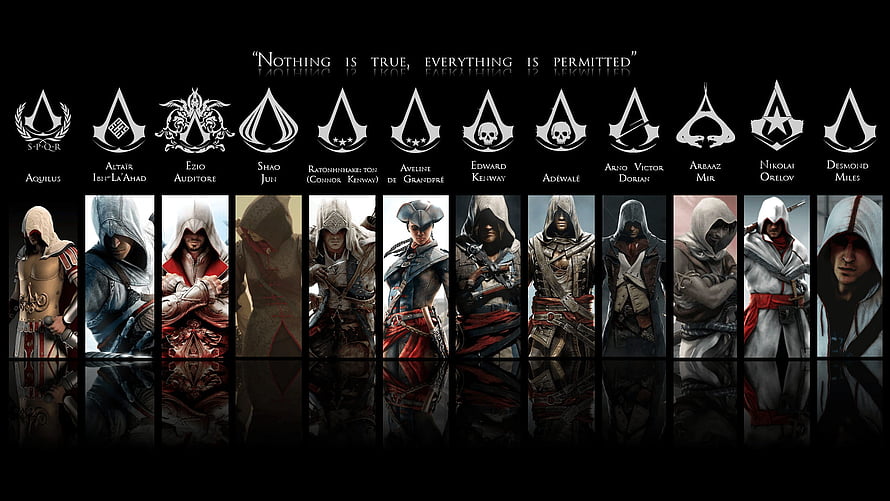 Assassin's Creed Protagonist Lineup Featuring Ezio, Altair, and Edward Kenway HD wallpaper
