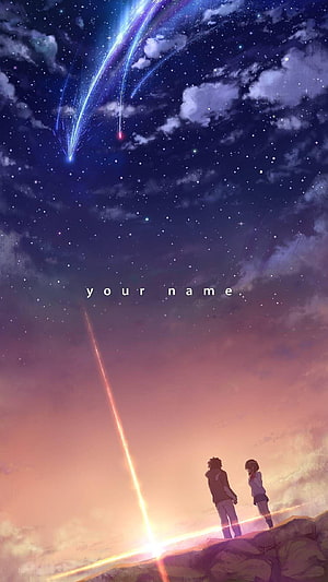 Your Name Anime Poster Featuring Tachibana and Mitsuha Under a Meteor Shower HD phone wallpaper