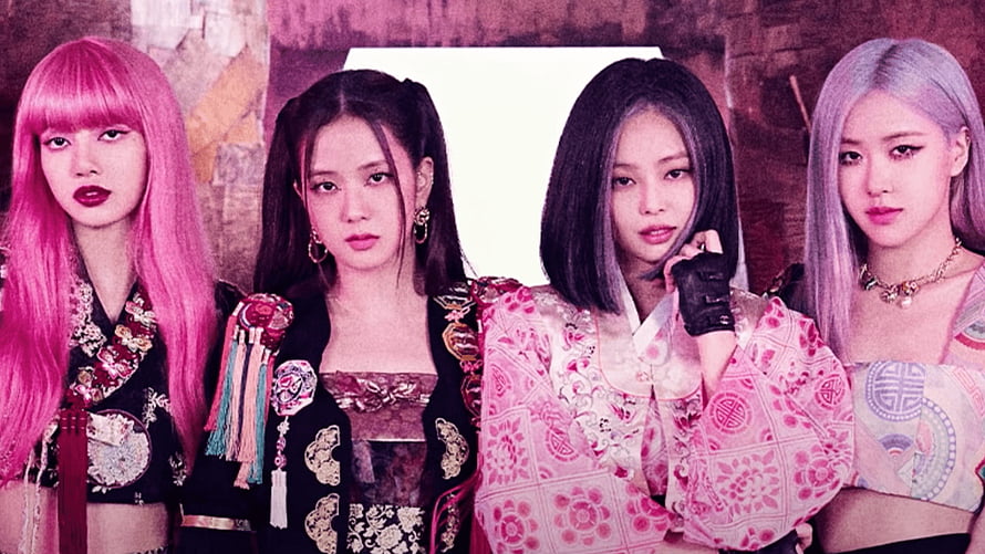 Blackpink Members in Traditional Korean Hanbok with Vibrant Hair Colors HD wallpaper