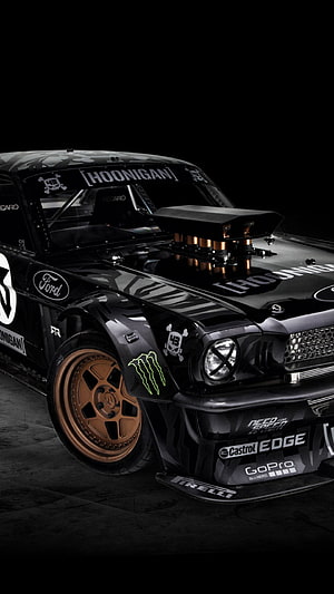 Ken Block Hoonigan Ford Mustang Drag Car with Supercharger and Bronze Wheels HD phone wallpaper
