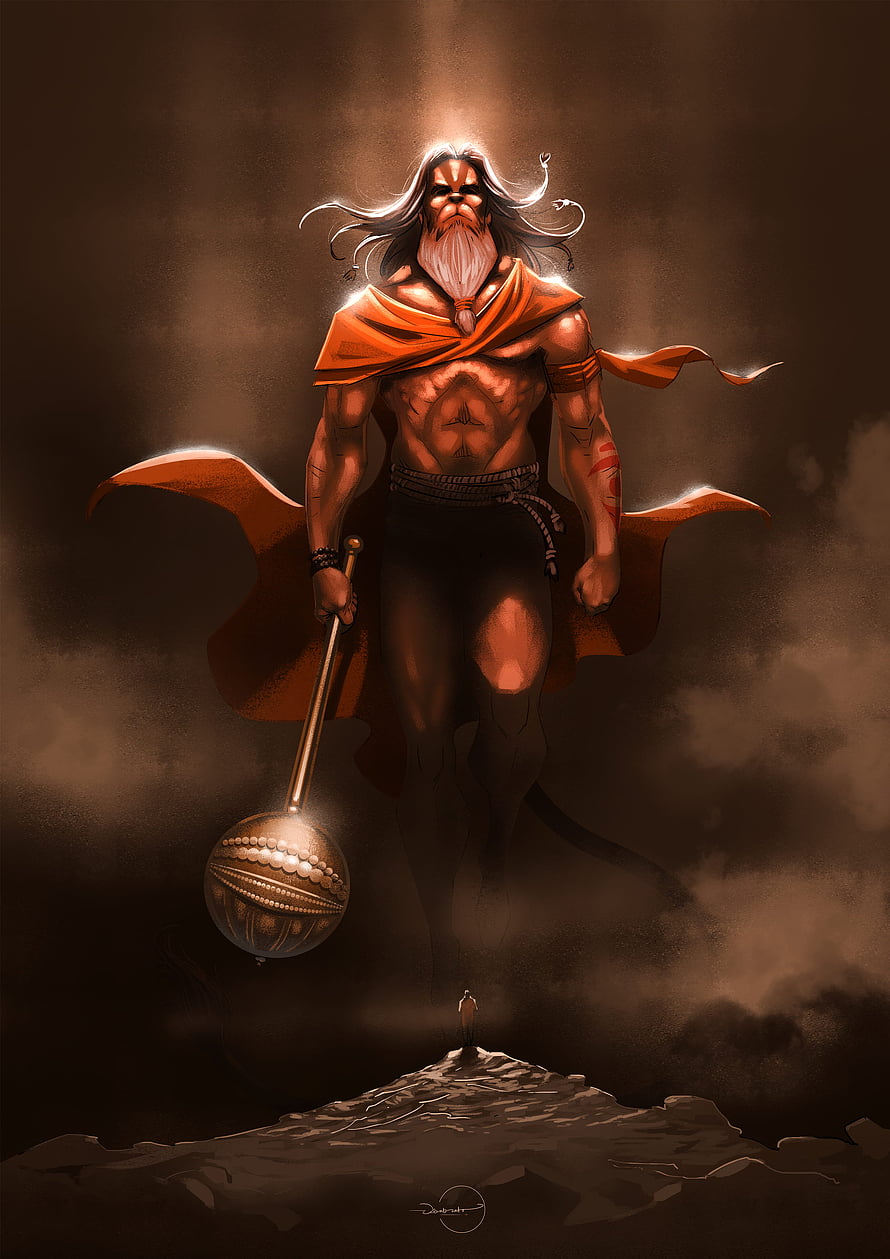 Hanuman Digital Art: Majestic Warrior with Mace in Dramatic Sepia Tones, Hanuman for PC, hunuman HD phone wallpaper