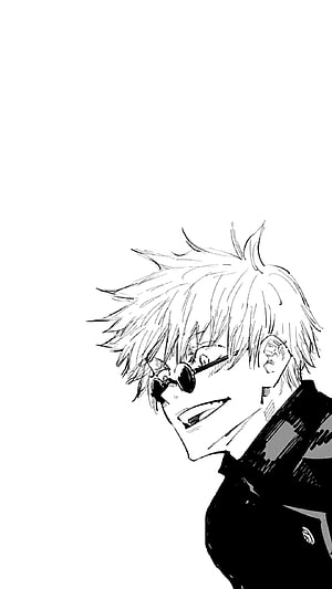 Gojo Satoru manga panel with round sunglasses and spiky hair in black and white HD phone wallpaper
