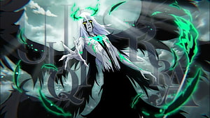 Ulquiorra Cifer from Bleach in Dark Anime Artwork with Green Energy and Black Wings HD wallpaper