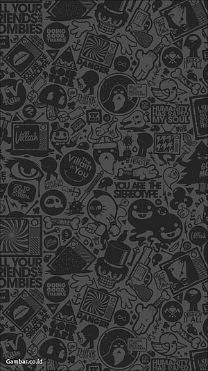 Dark Monochrome Doodle Pattern with Villain and TV Kills Motifs HD phone wallpaper