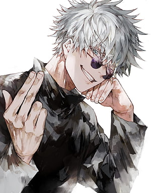 Gojou Satoru Anime Character Illustration with Silver Hair and Sunglasses HD phone wallpaper