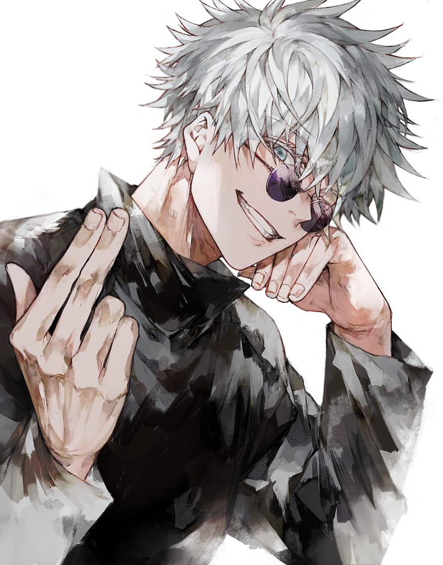 Gojou Satoru Anime Character Illustration with Silver Hair and Sunglasses HD phone wallpaper