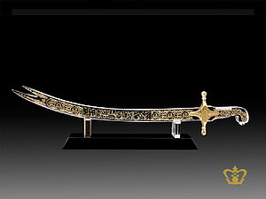 Crystal Islamic Zulfiqar Sword Replica with Gold Arabic Calligraphy on Black Display Base HD wallpaper