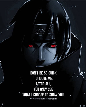 Itachi Uchiha Dark Portrait With Red Sharingan Eyes and Motivational Quote HD phone wallpaper
