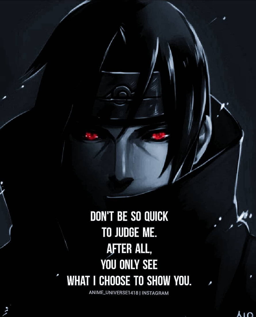Itachi Uchiha Dark Portrait With Red Sharingan Eyes and Motivational Quote HD phone wallpaper