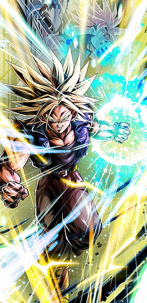 Super Saiyan Trunks in Dynamic Battle Pose with Energy Blast HD phone wallpaper