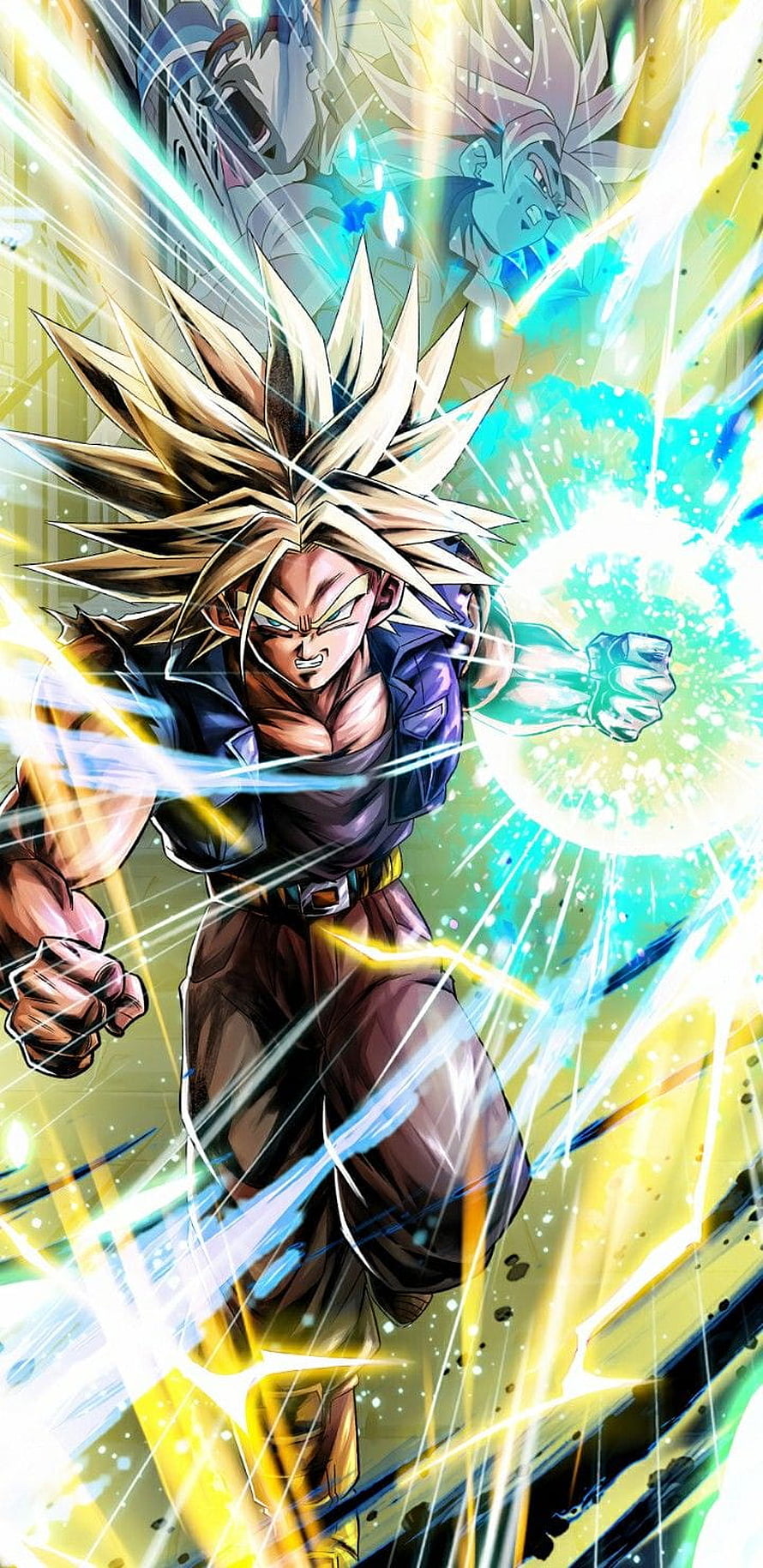 Super Saiyan Trunks in Dynamic Battle Pose with Energy Blast HD phone wallpaper