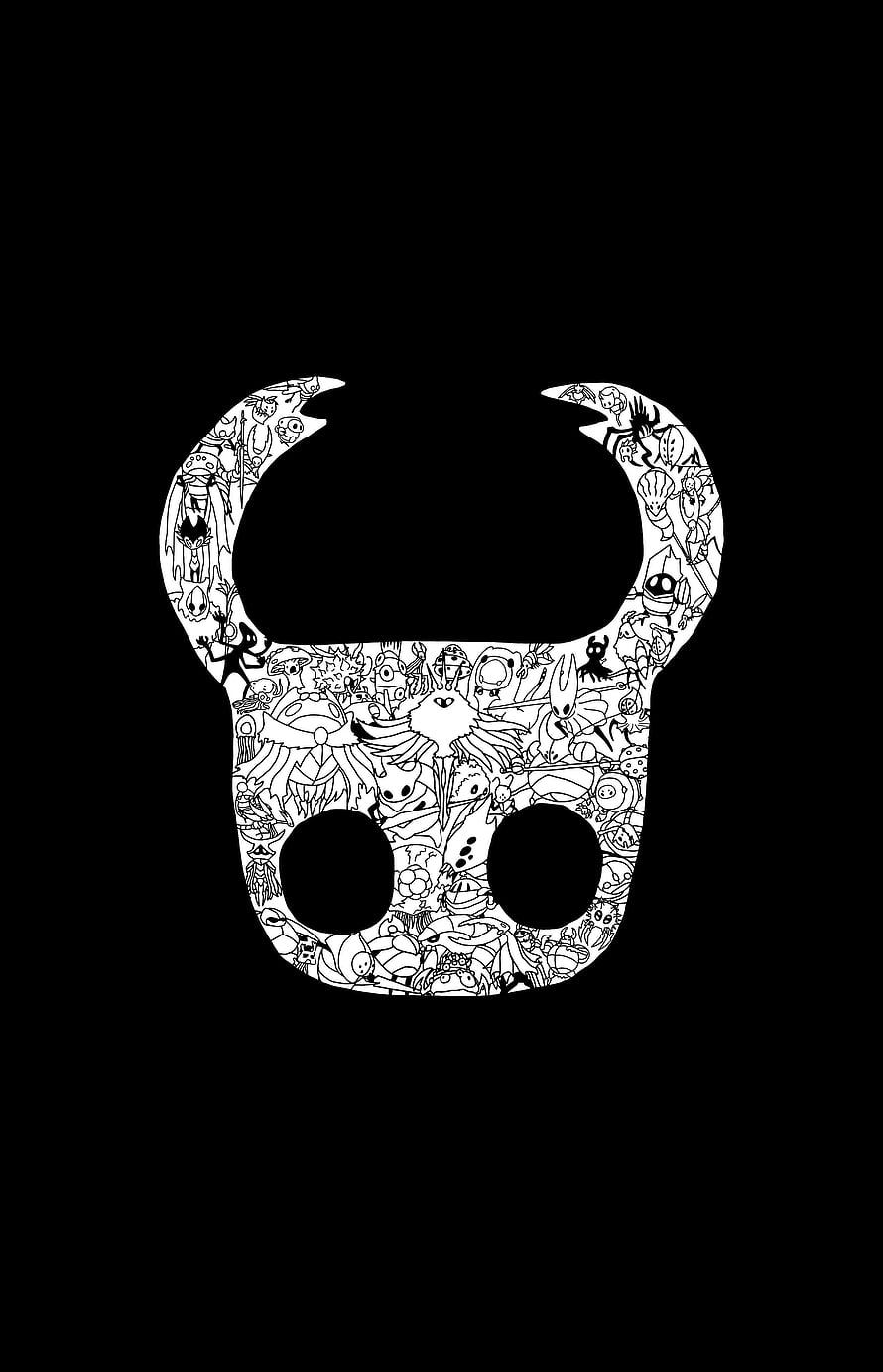 Hollow Knight Silhouette Filled with Intricate Doodle Art on Black Background HD phone wallpaper
