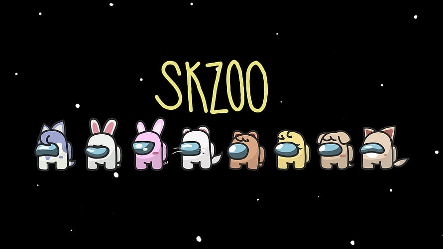 SKZOO Animal Crew in Among Us Style on Starry Black Background HD wallpaper