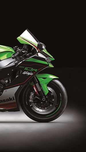 Kawasaki Ninja ZX-10R Sportbike Front Profile in Green and Black HD phone wallpaper