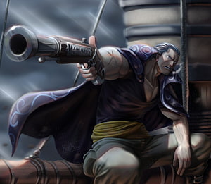 Benn Beckman Aiming Pistol on Ship Mast in One Piece Anime Illustration HD wallpaper