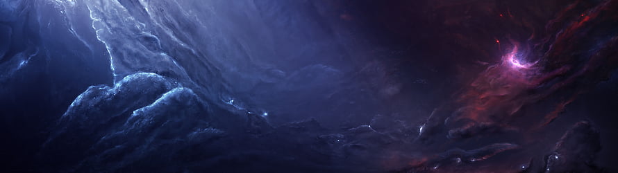 Dark Cosmic Nebula with Swirling Blue and Purple Gas Clouds HD wallpaper