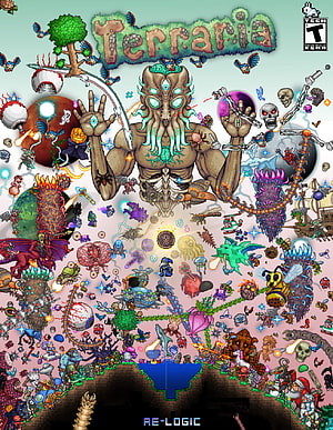 Terraria Game Art Featuring Central Boss and Pixelated Monster Menagerie HD phone wallpaper