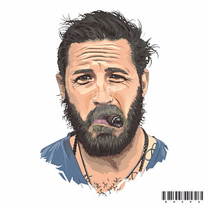 Digital Vector Portrait of a Bearded Man with a Blue Shirt and Beaded Necklace HD phone wallpaper