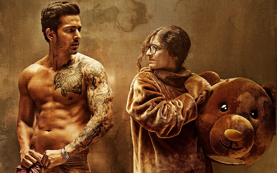 Sanam Teri Kasam Movie Still Featuring Tattooed Man and Woman with Teddy Bear HD wallpaper