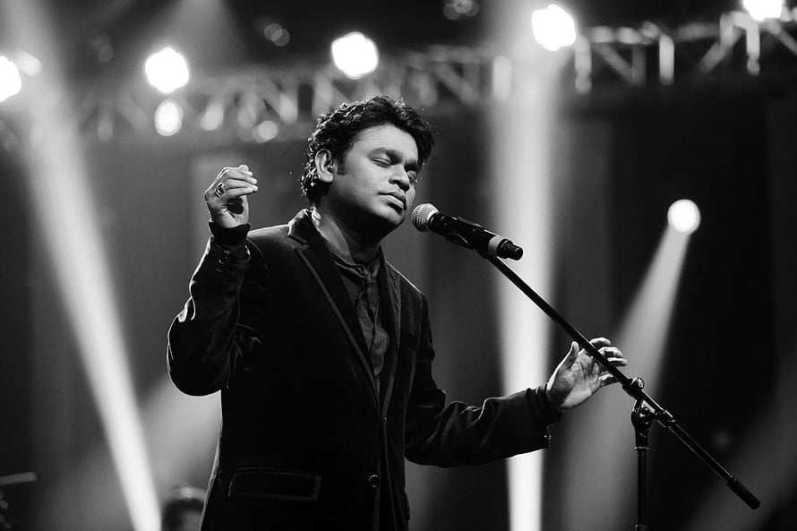 A R Rahman Performing Live on Stage in Black and White HD wallpaper