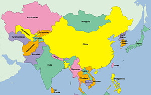 Colorful Political Map of Asia Showing All Countries and Borders HD wallpaper
