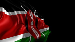 Kenya National Flag Waving Against a Dark Background HD wallpaper