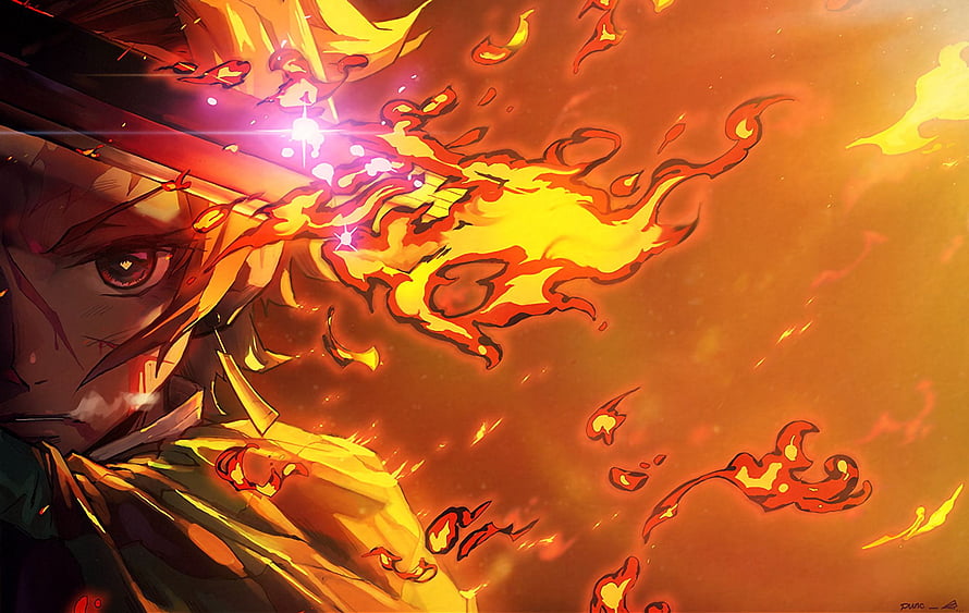 Tanjiro Hinokami Kagura Fire Dance Anime Illustration HD wallpaper