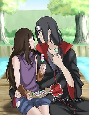 Itachi Uchiha and Izumi Sharing Dango in a Peaceful Park Setting HD phone wallpaper