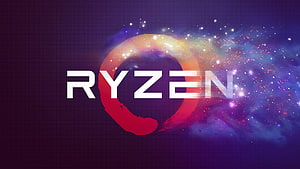 AMD Ryzen Logo With Cosmic Nebula And Particle Effects On Dark Purple Background HD wallpaper