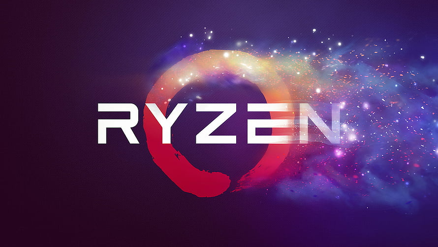 AMD Ryzen Logo With Cosmic Nebula And Particle Effects On Dark Purple Background HD wallpaper
