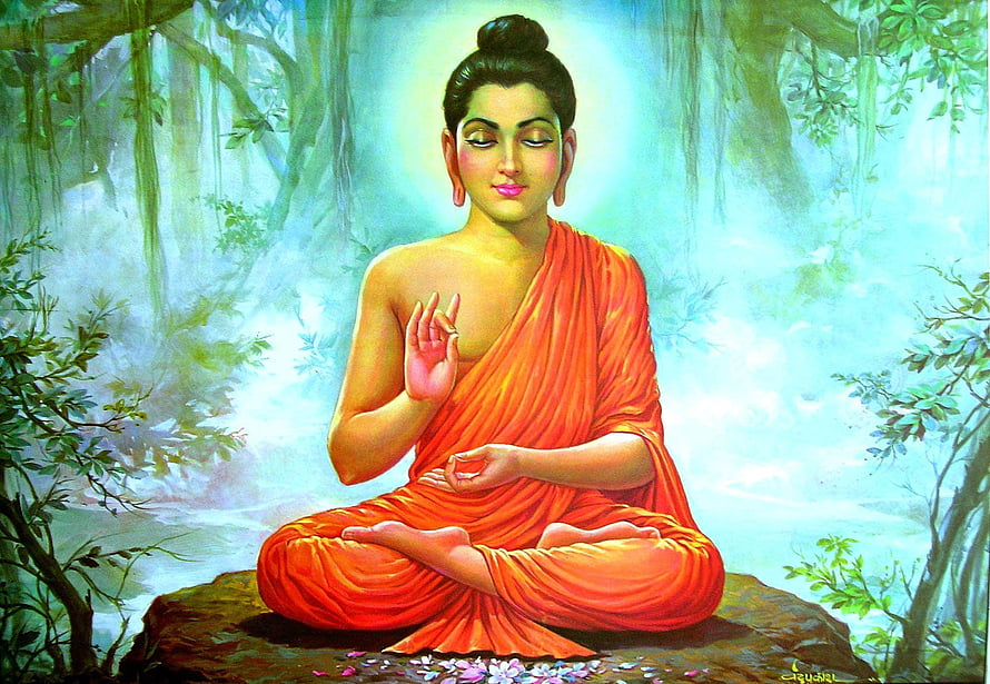 Gautam Buddha Meditating in Lotus Position Under a Sacred Tree HD wallpaper