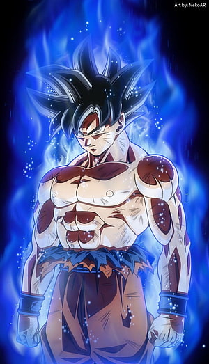 Goku Ultra Instinct Dragon Ball Z Anime Character Artwork with Blue Aura HD phone wallpaper