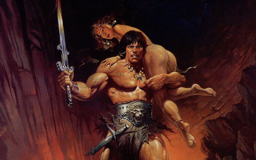 Conan The Barbarian Carrying Princess in Dramatic Fantasy Illustration HD wallpaper