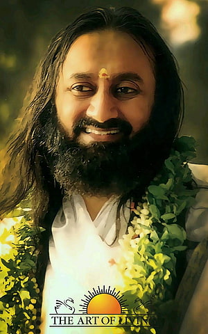 Sri Sri Ravi Shankar Portrait with Flower Garland and Art of Living Logo HD phone wallpaper