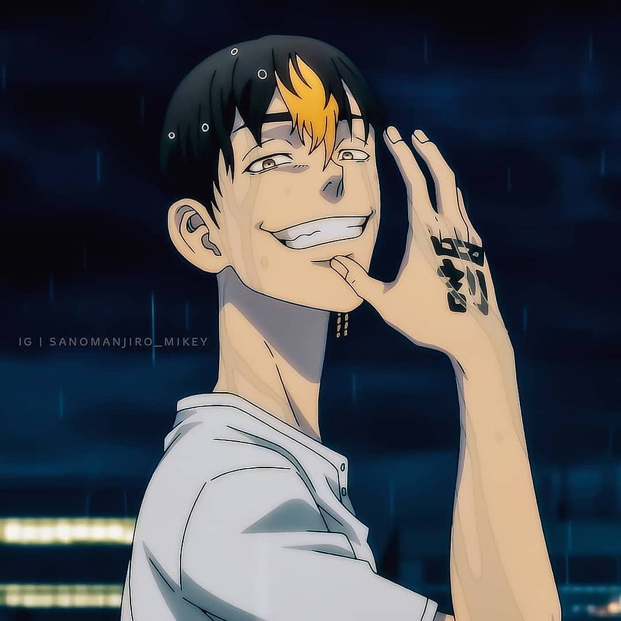 Shuji Hanma from Tokyo Revengers Smiling in the Rain with Hand on Face HD phone wallpaper